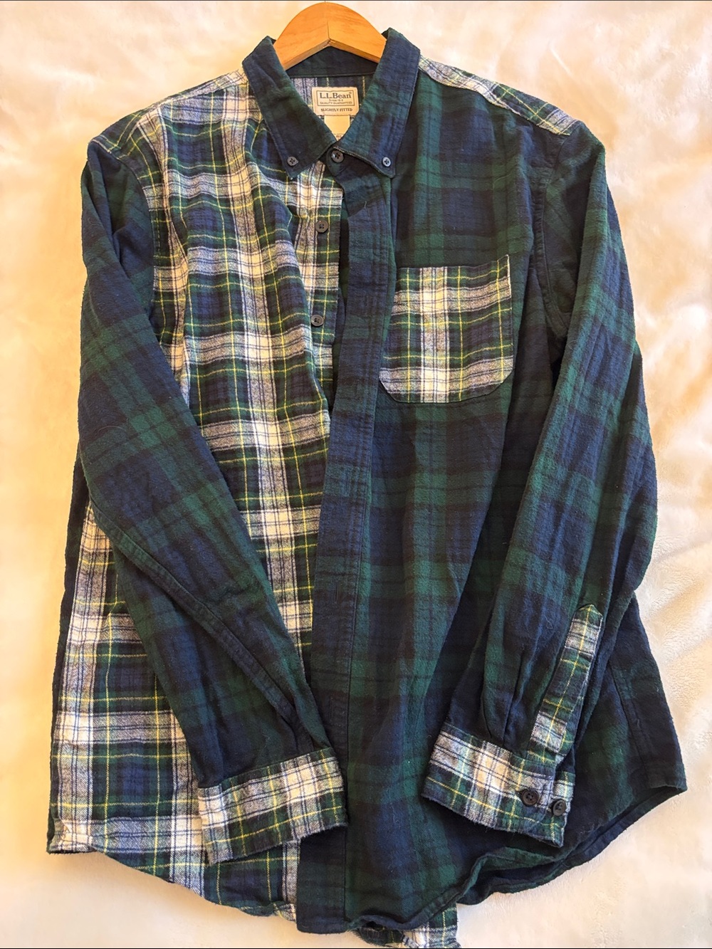 L.L. Bean Green and Navy Plaid Button-Down Shirt